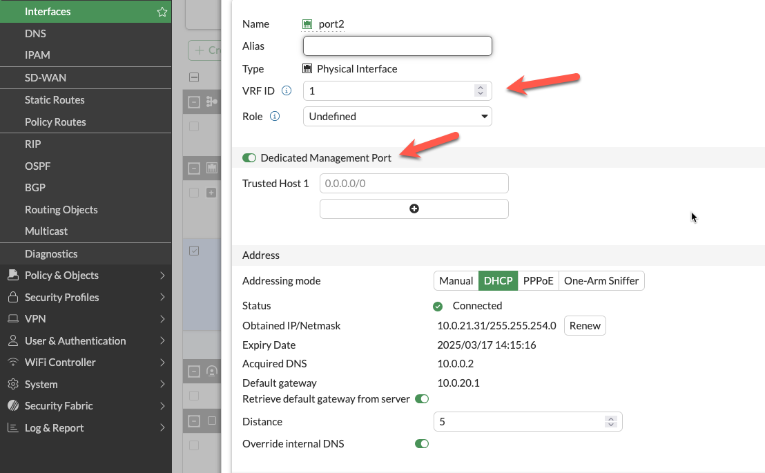 GUI Dedicated Management ENI