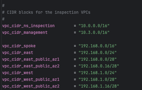 Management and Spoke CIDRs