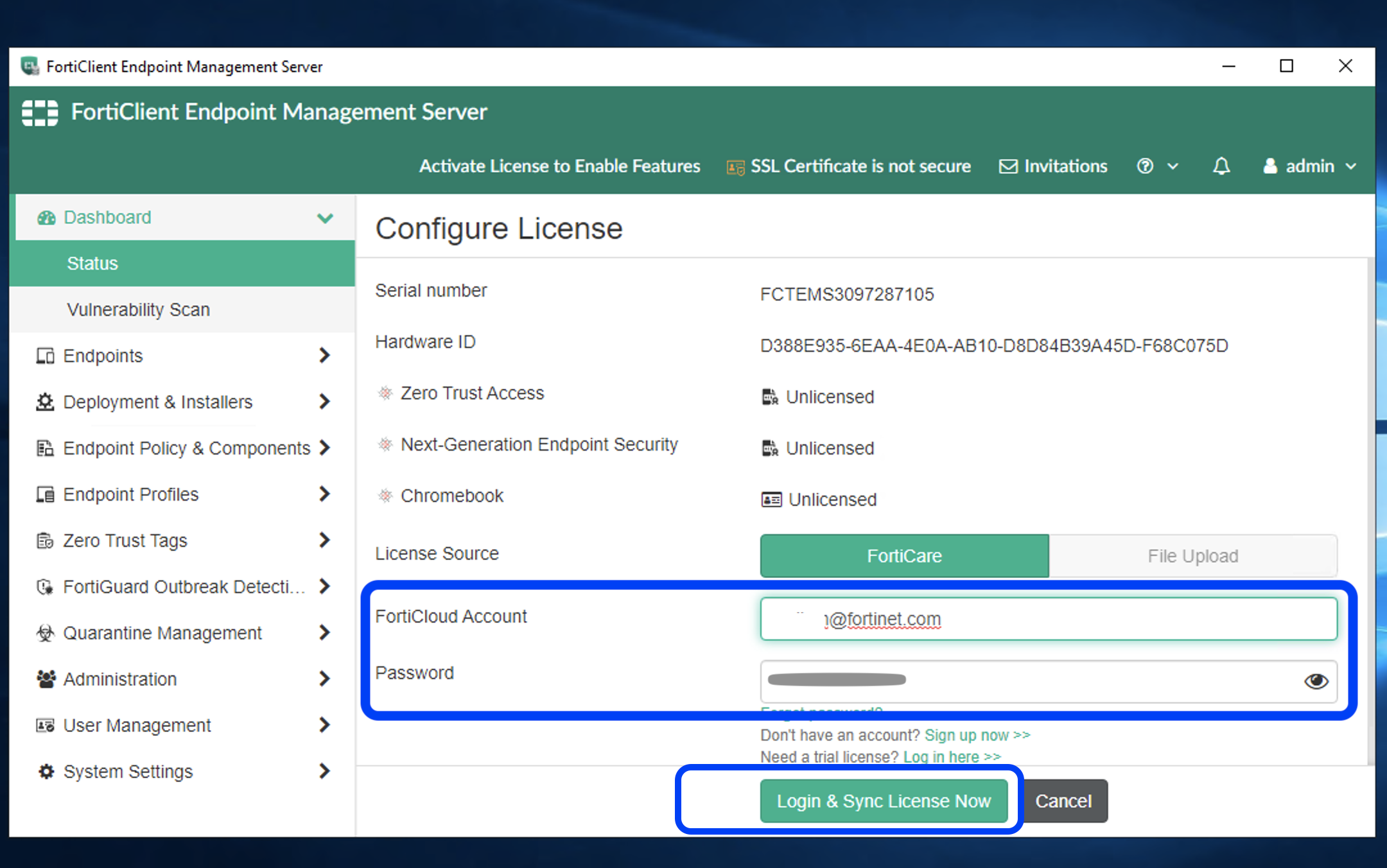 FortiEMSlicensesync