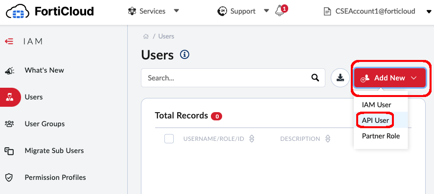 Create FortiFlex API User