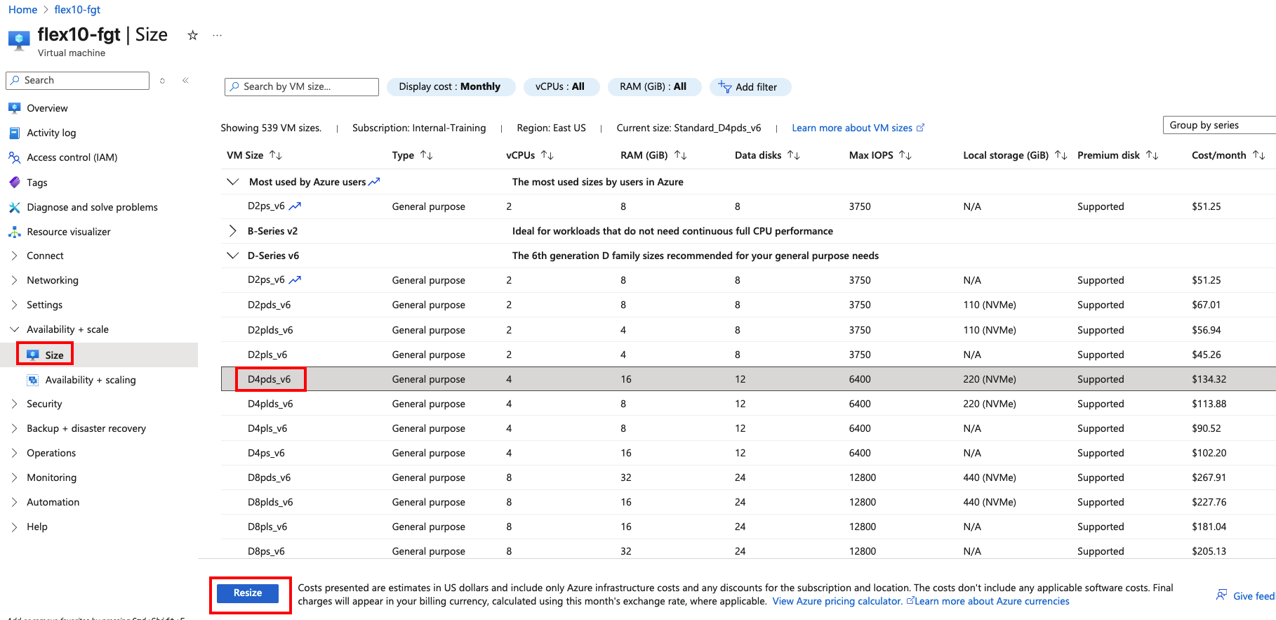 Azure Resize VM