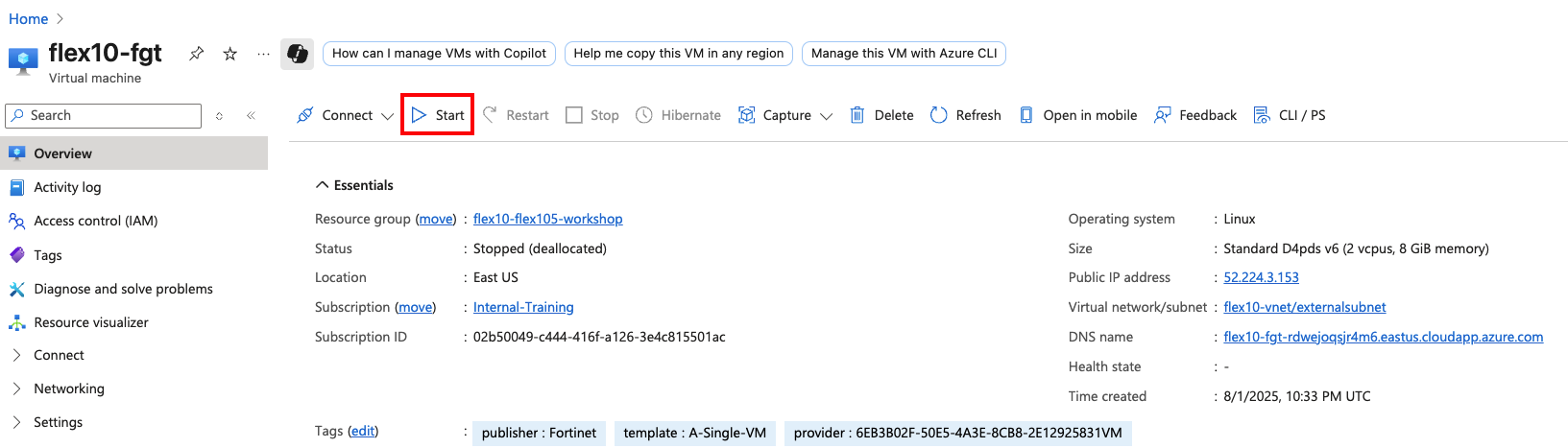 Azure Start VM