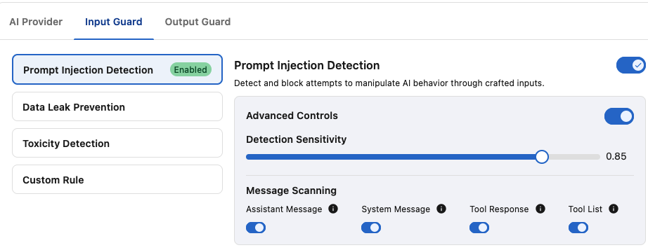 MCP toggles on