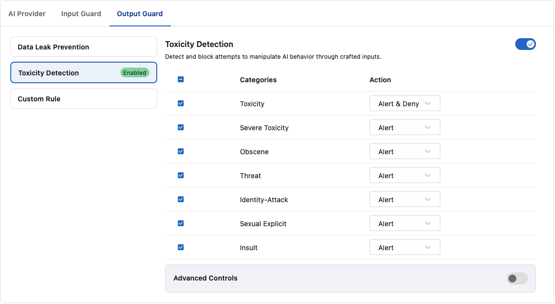 toxicity settings output guard