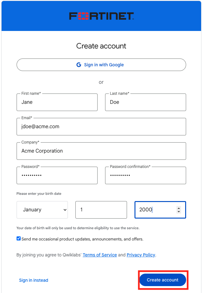 Create Account
